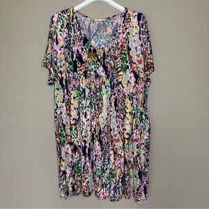 Beeson River Women 2X Babydoll Top Colorful Stretchy V-Neck Tunic Length Bold